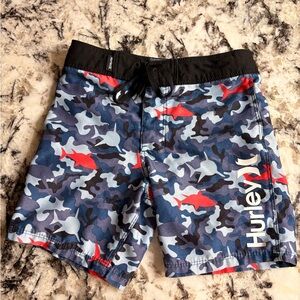 Hurley Blue Camo Swim Shorts with Red Accents